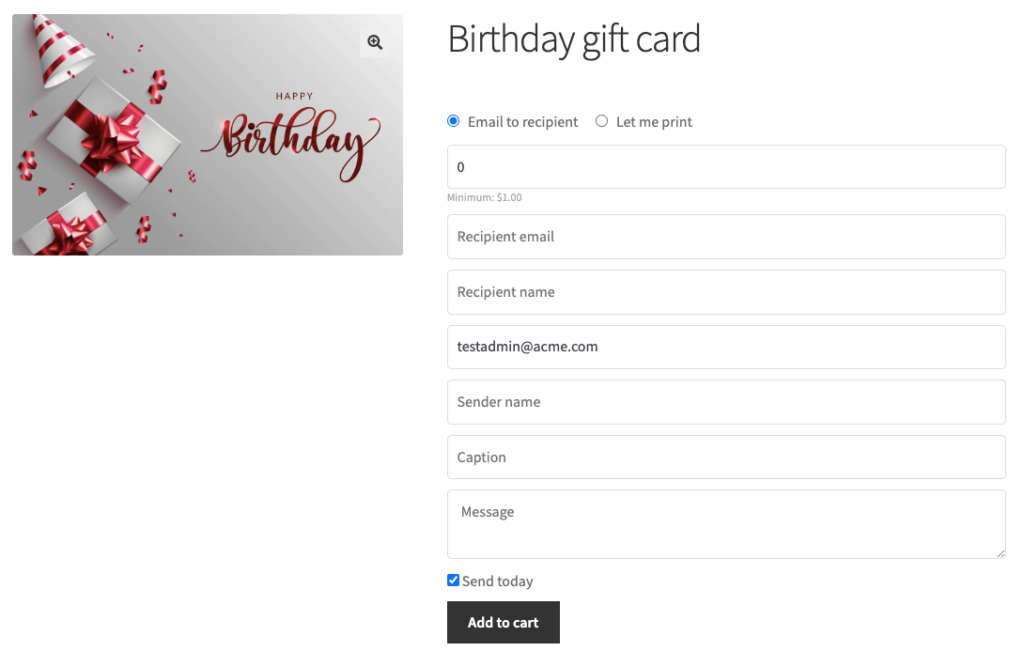 Prodotto di carta regalo WooCommerce