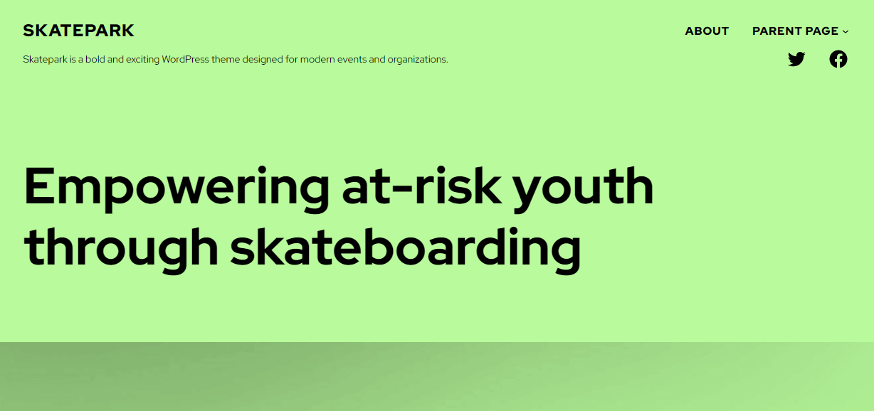 Skatepark 是可用的最大胆和现代的完整站点编辑主题之一。