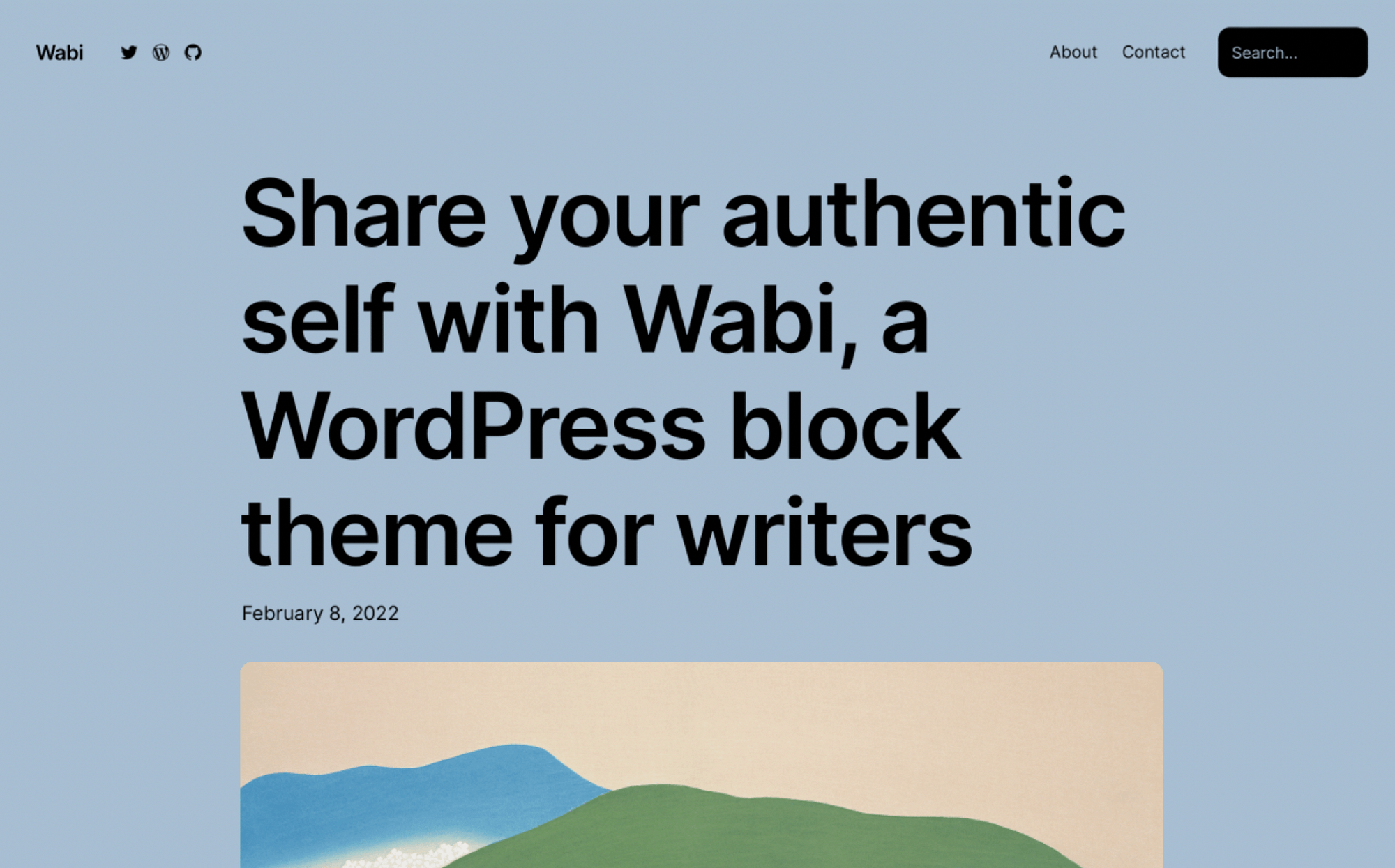 Wabi 是一个简单的完整站点编辑主题,带有大胆的排版。
