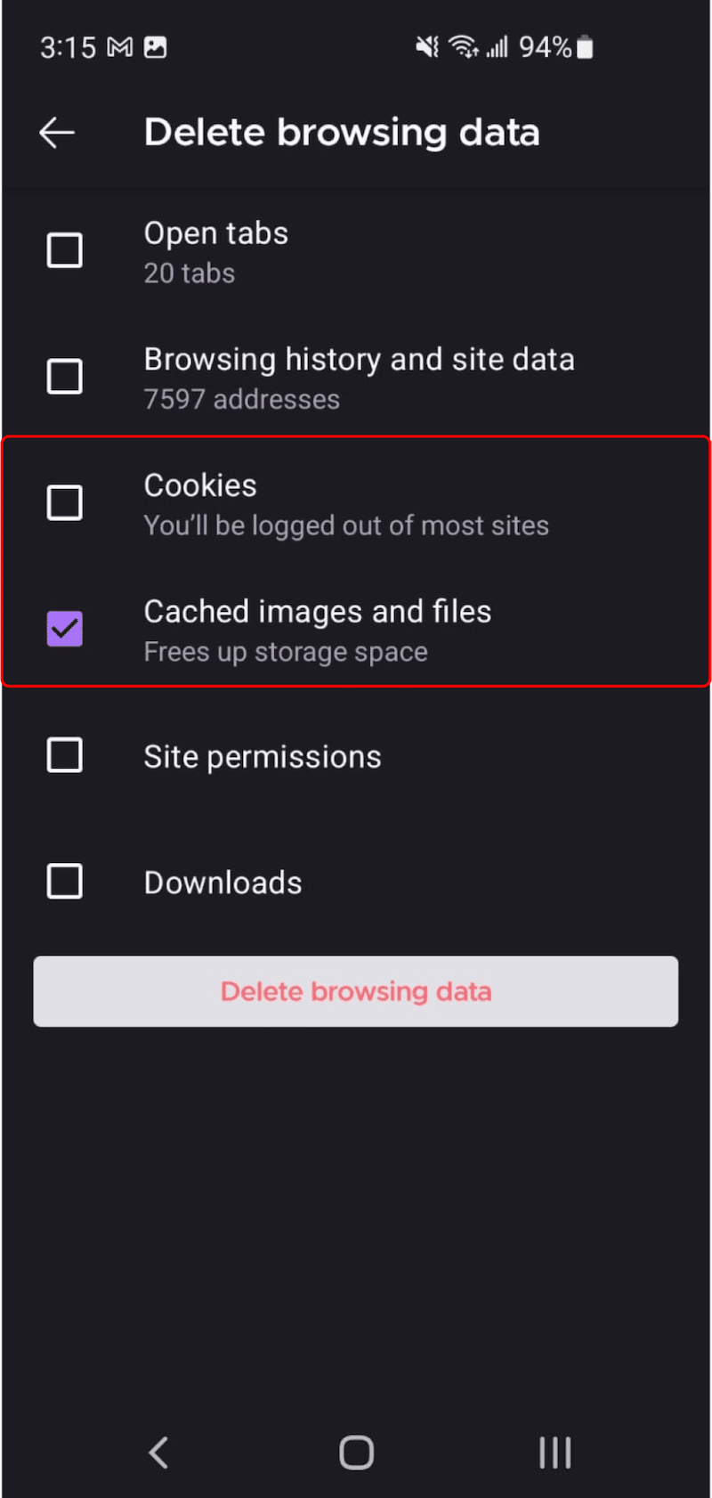 Cancellazione della cache e dei cookie - Passaggio 4 - Fonte: Firefox