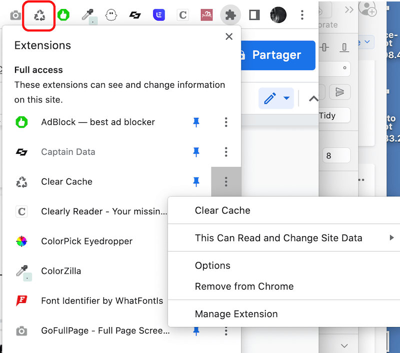 Estensione Clear Cache per Google Chrome - Fonte: Google Chrome