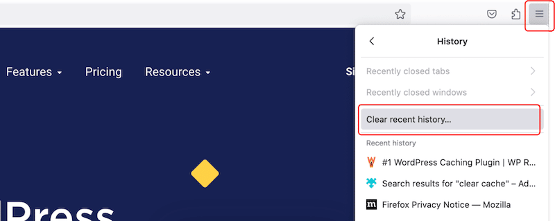 Cancellazione della cache e dei cookie con Firefox - Passaggio 1 - Fonte: Firefox