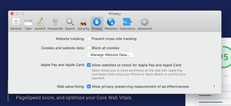 Gestione dei dati del sito web - Fonte: Safari