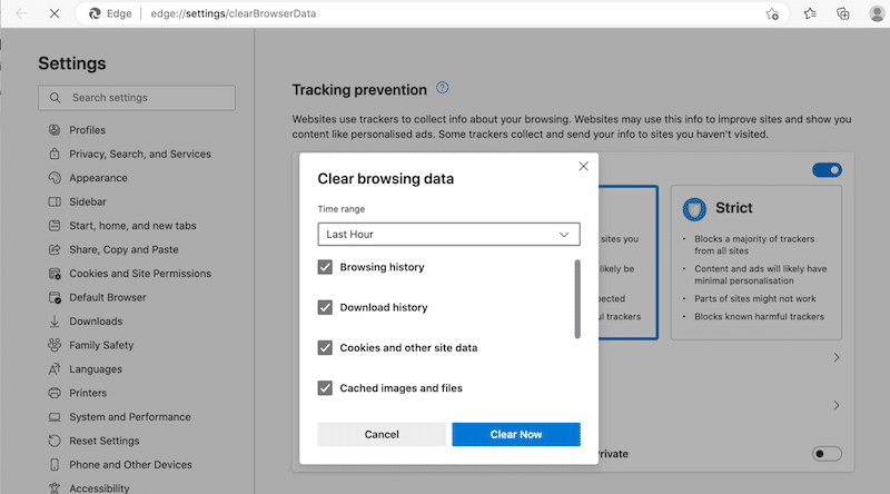 Cancellazione della cache e dei cookie su Microsoft Edge - Passaggio 2 - Fonte: Microsoft Edge