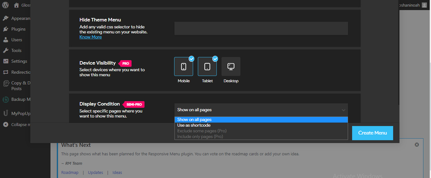 configuración de condiciones de visualización