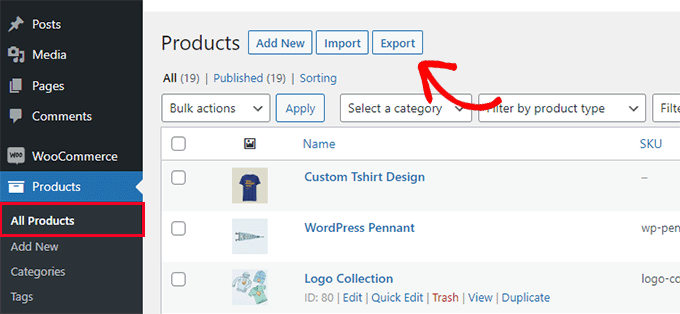 WooCommerce-Produkte importieren und exportieren Import export WooCommerce products