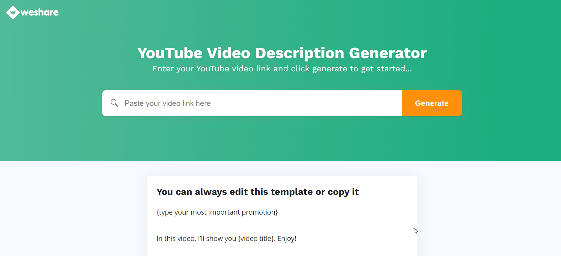 weshare- generator de descriere video YouTube