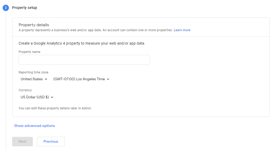 adăugarea detaliilor proprietății pentru Google Analytics