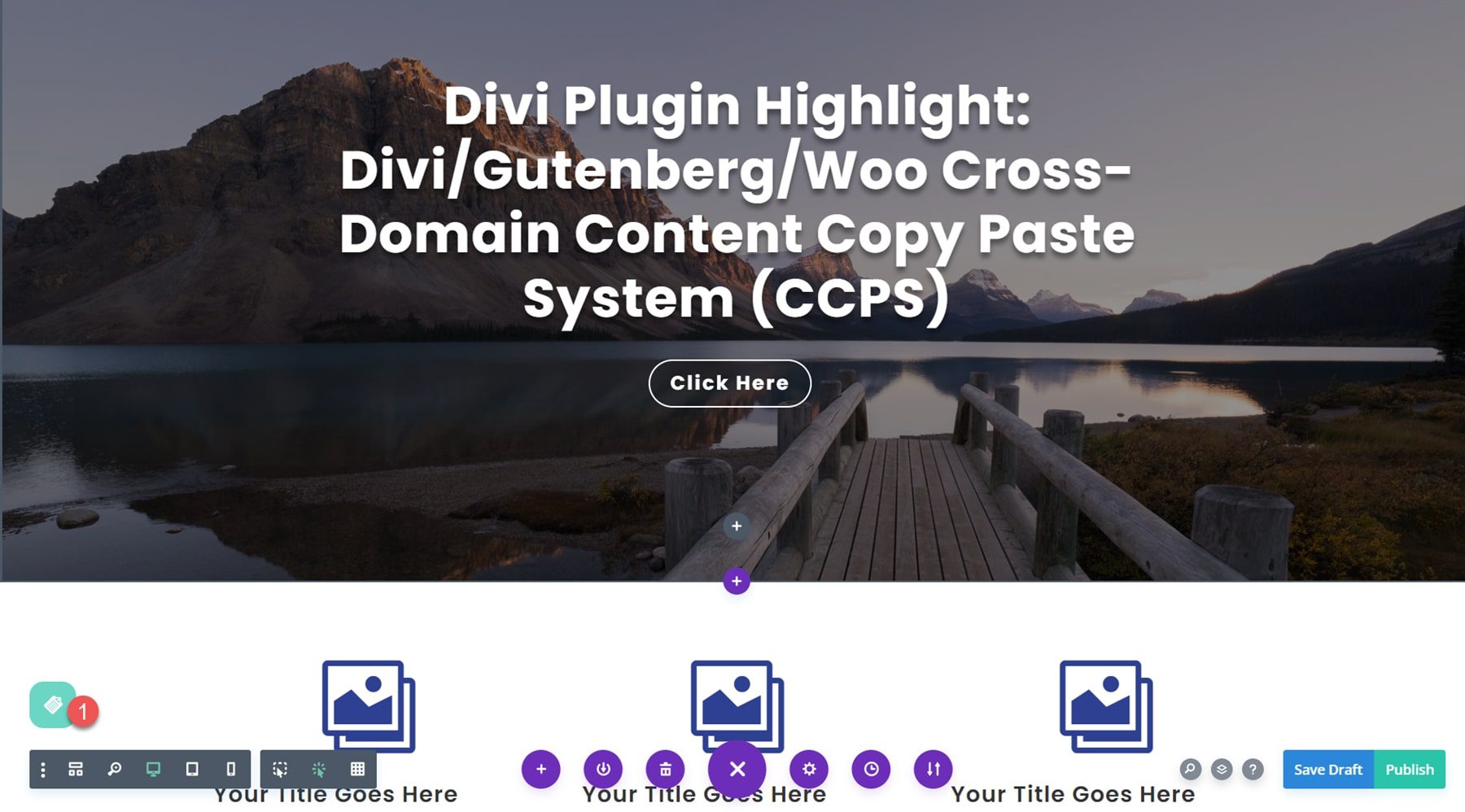 Pluginul Divi Evidențiați Divi/Gutenberg/Woo Sistemul de copiere și lipire a conținutului pe mai multe domenii (CCPS) Visual Builder 1