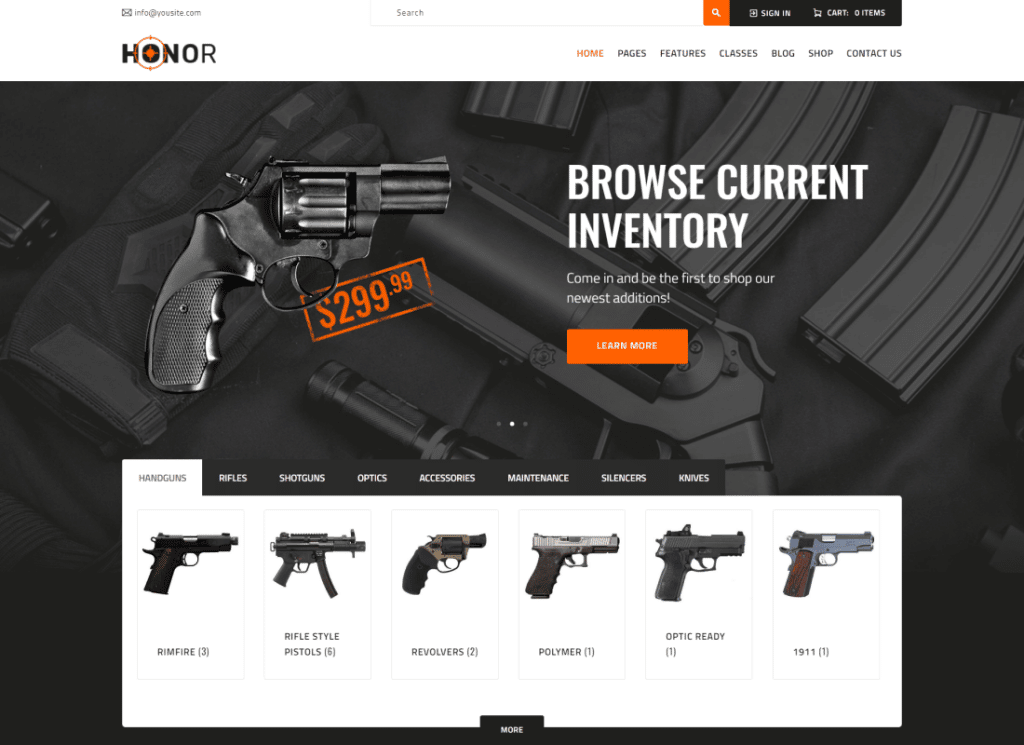 Honor - Multi-Purpose Shooting Club & Weapon Store WordPress 主題