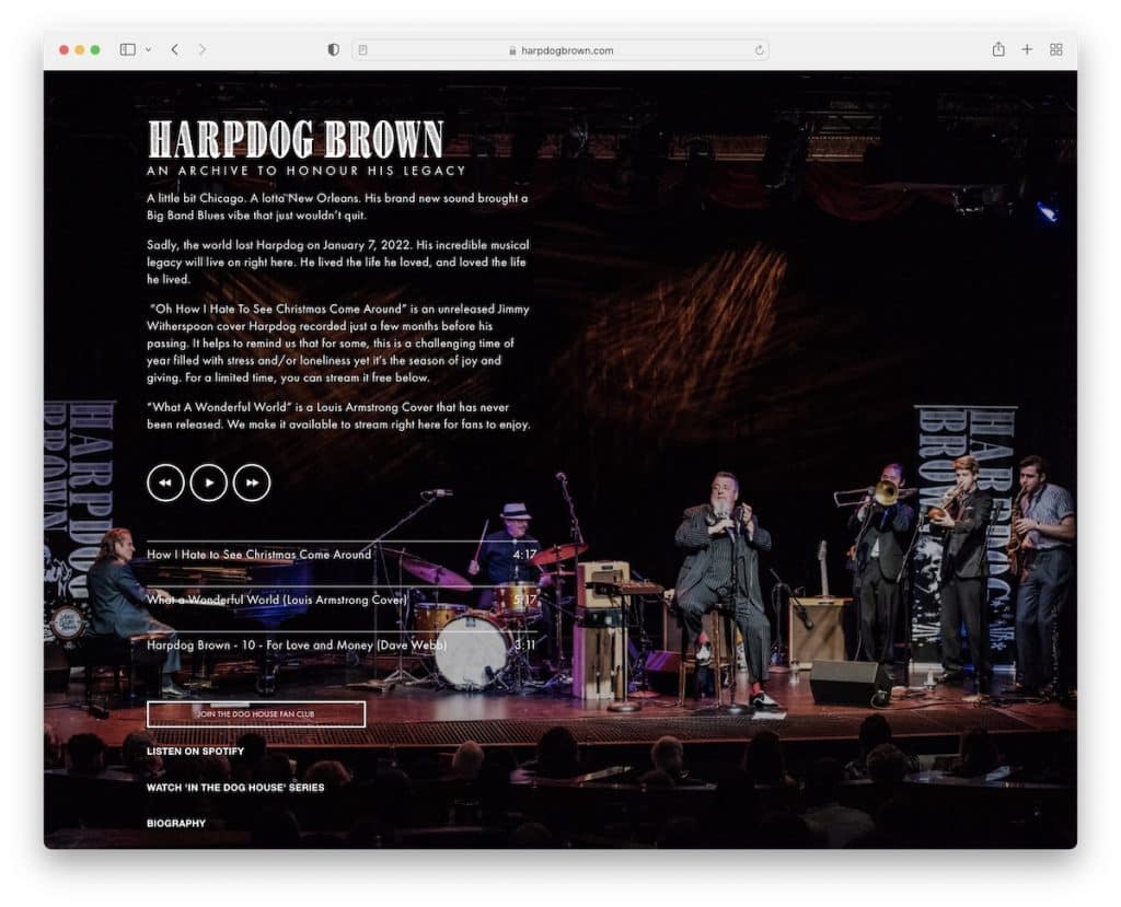 Веб-сайт музыканта Harpdog Brown