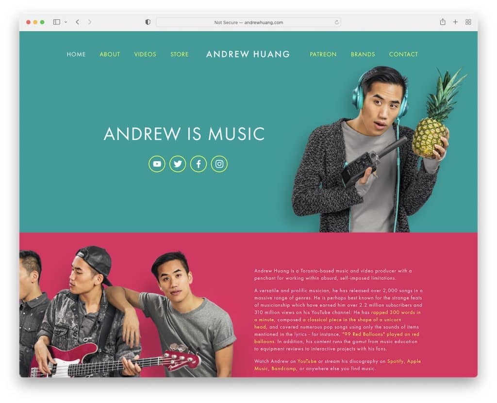 sito web del musicista andrew huang