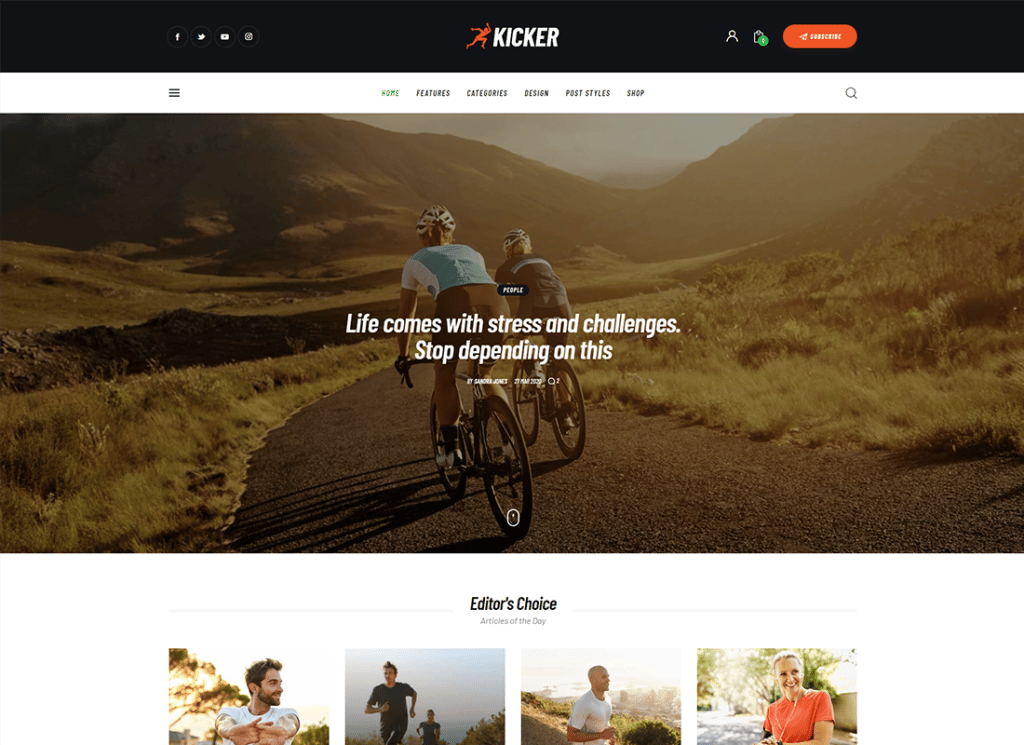 Kicker | Wielozadaniowy magazyn blogowy Motyw WordPress + Gutenberg