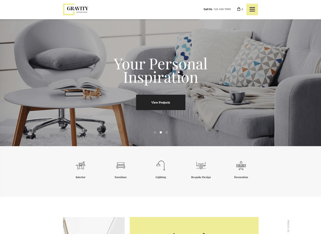 Gravedad | Un tema contemporáneo de WordPress para diseño de interiores y tiendas de muebles