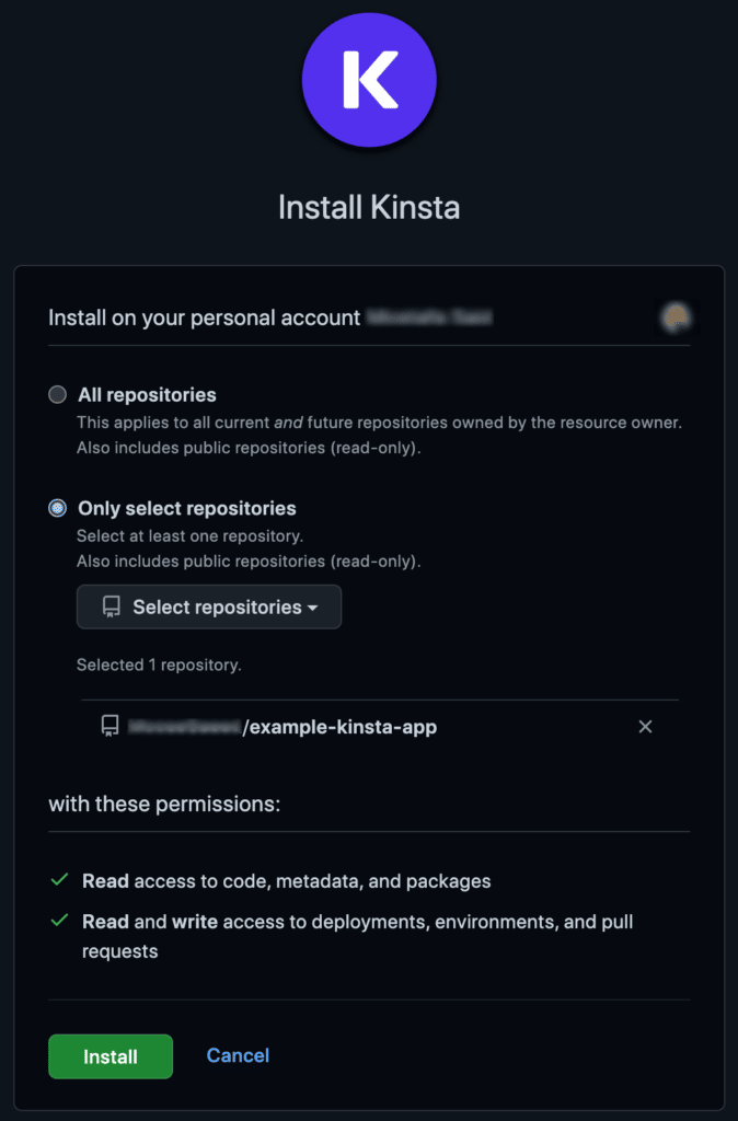 Menginstal MyKinsta di GitHub