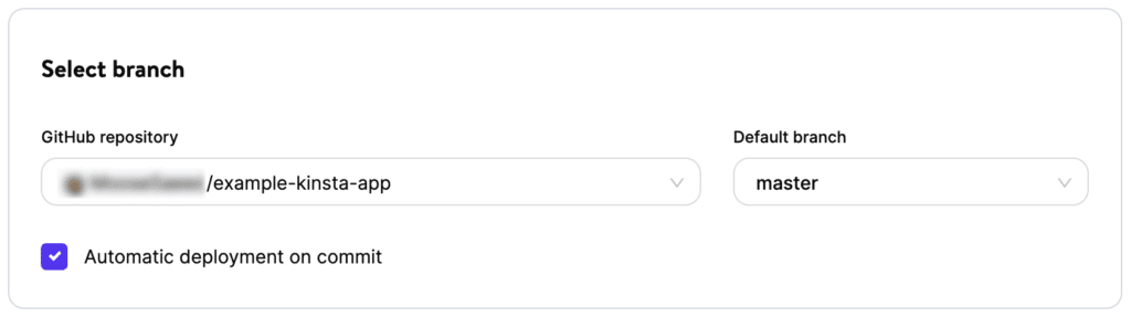 Memilih cabang repositori untuk MyKinsta