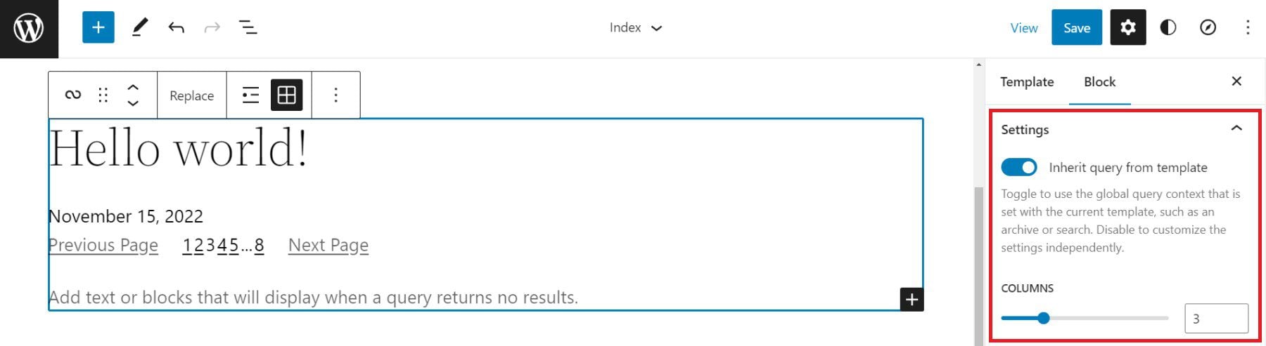 การตั้งค่า Query Loop Sidebar - สืบทอดการตั้งค่า Query