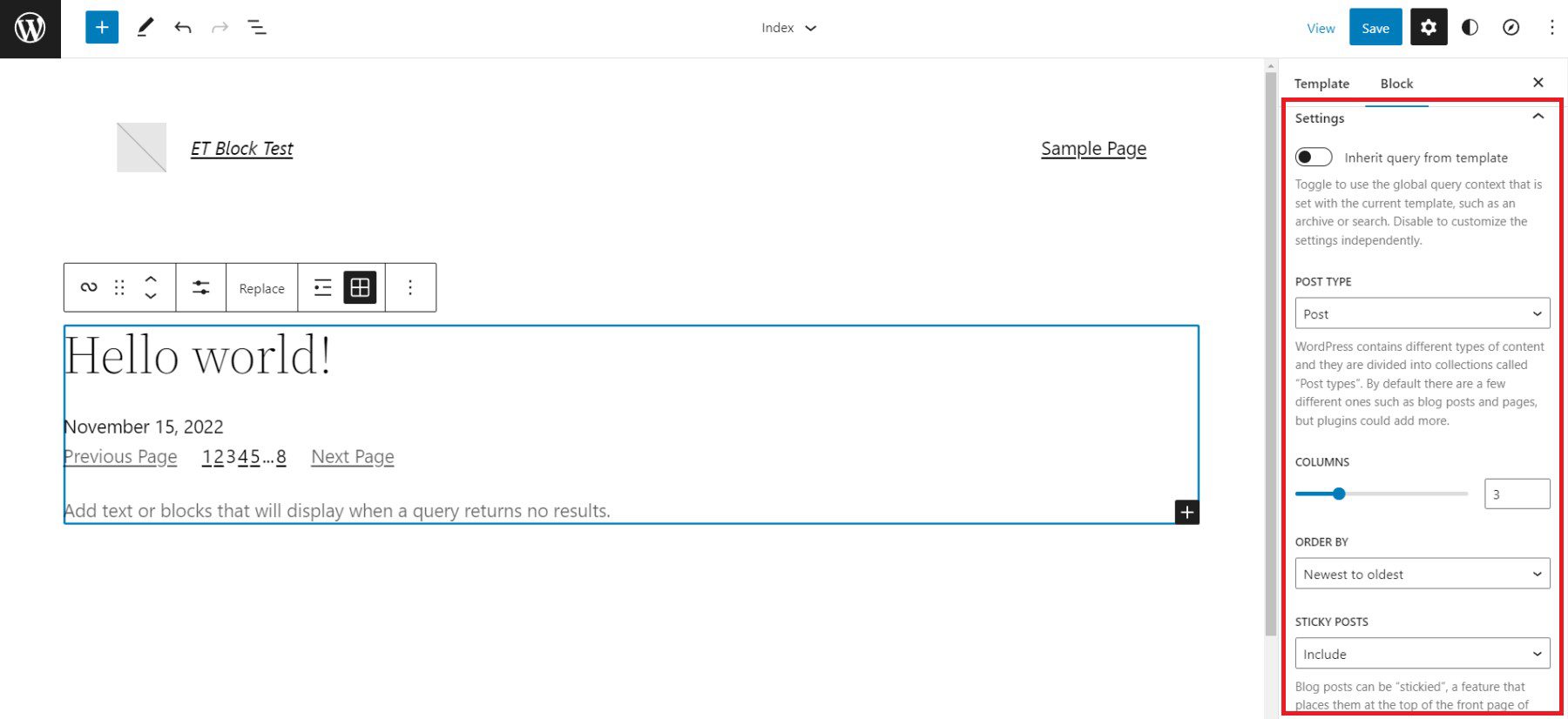 Impostazioni della barra laterale del ciclo di query - Impostazione non attivata