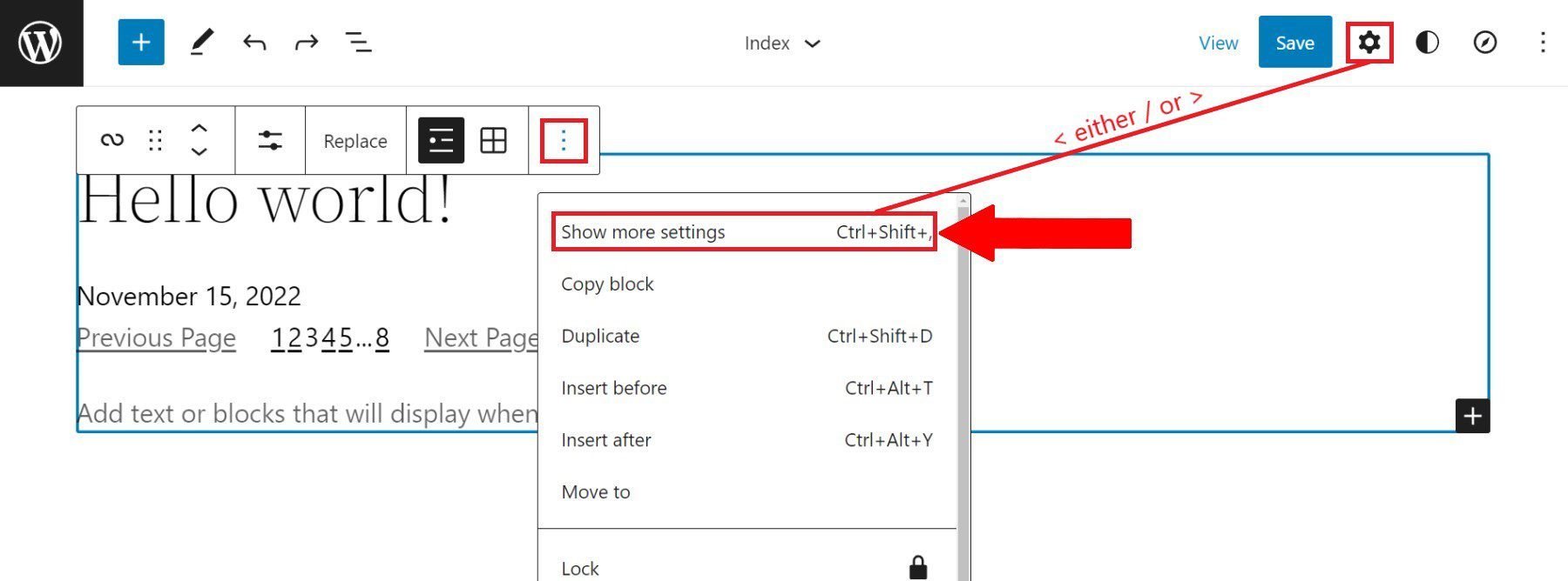 Barra de herramientas Query Loop - Más configuraciones