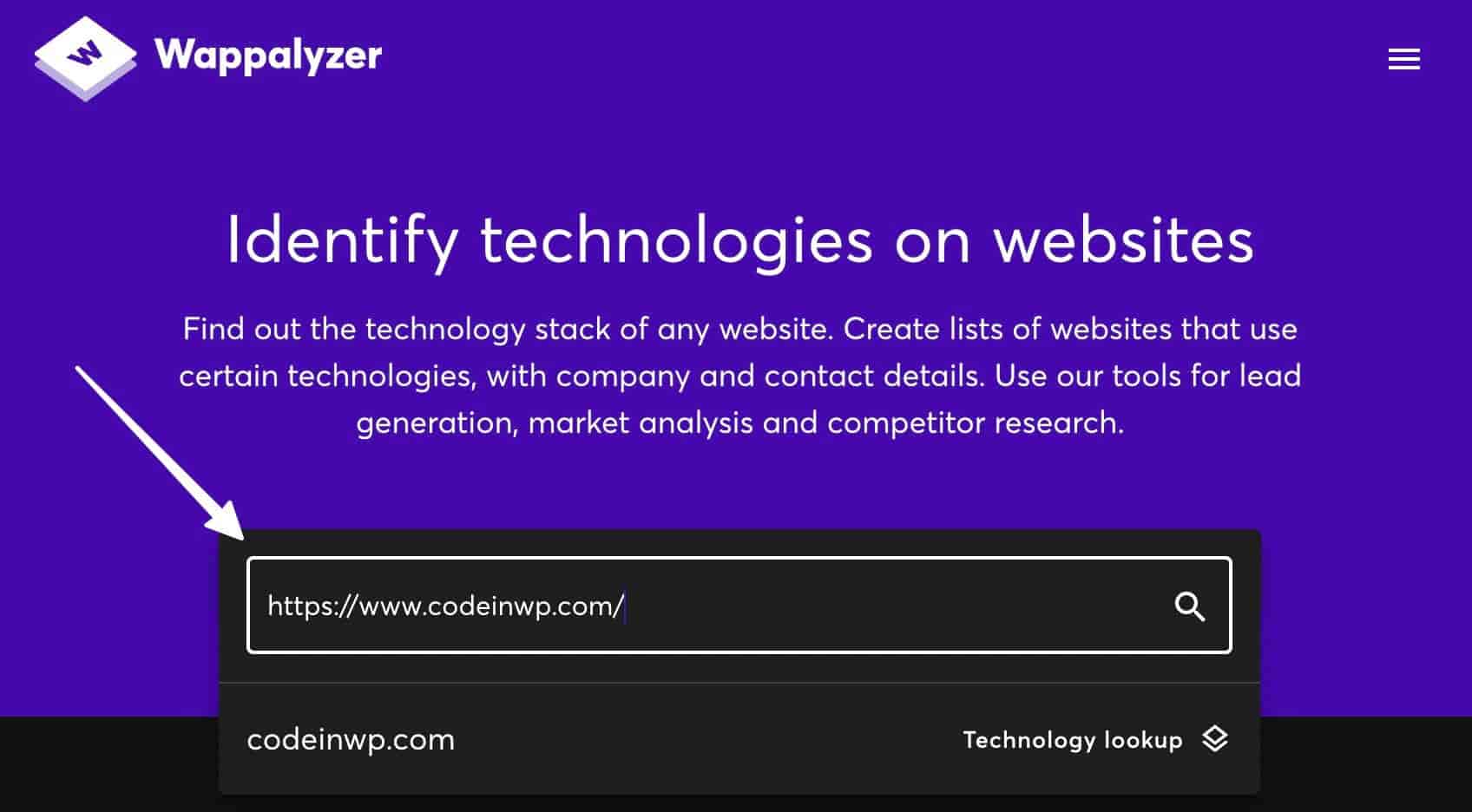 Une recherche wappalyzer pour savoir si un site Web est WordPress