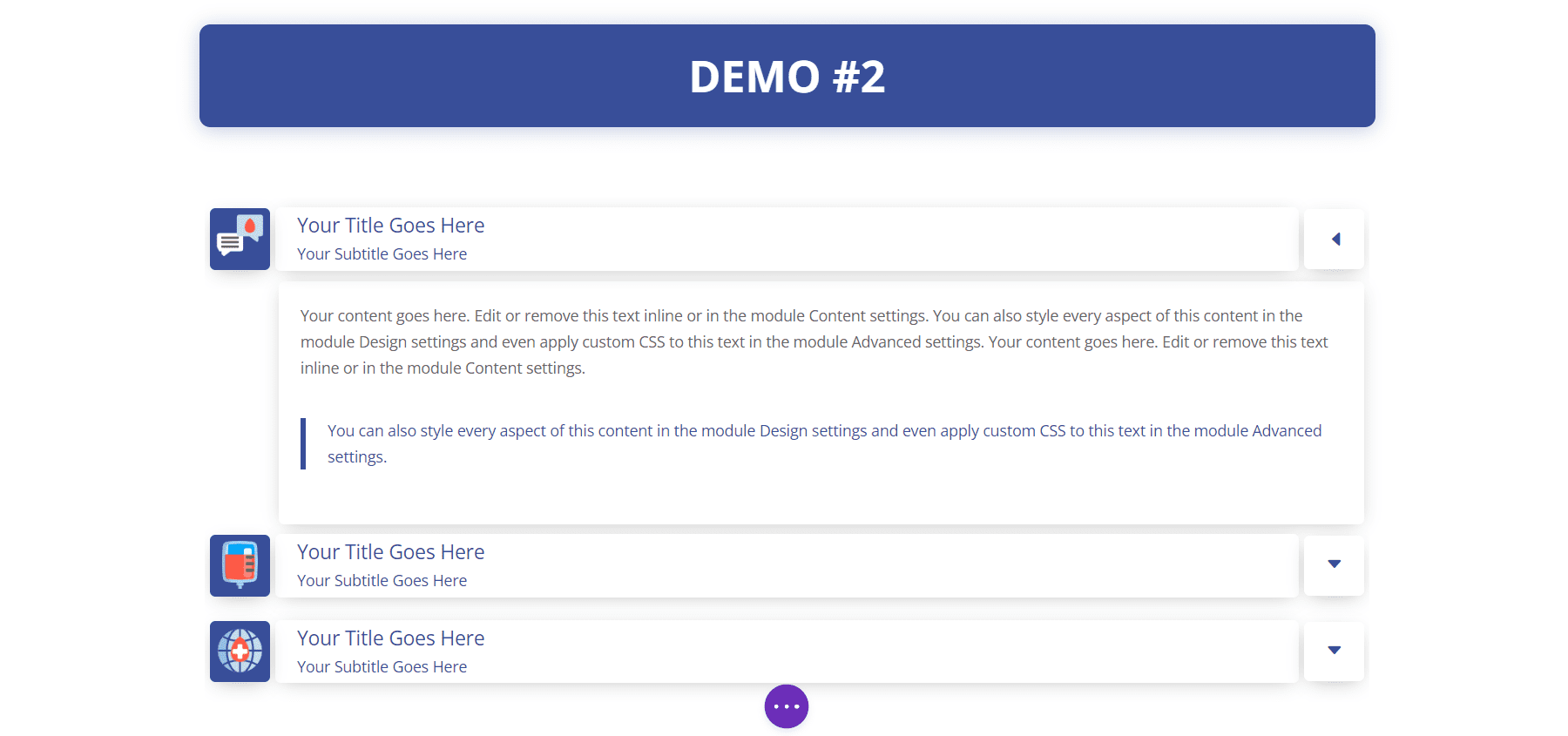 Divi Akkordeons Plus-Demos