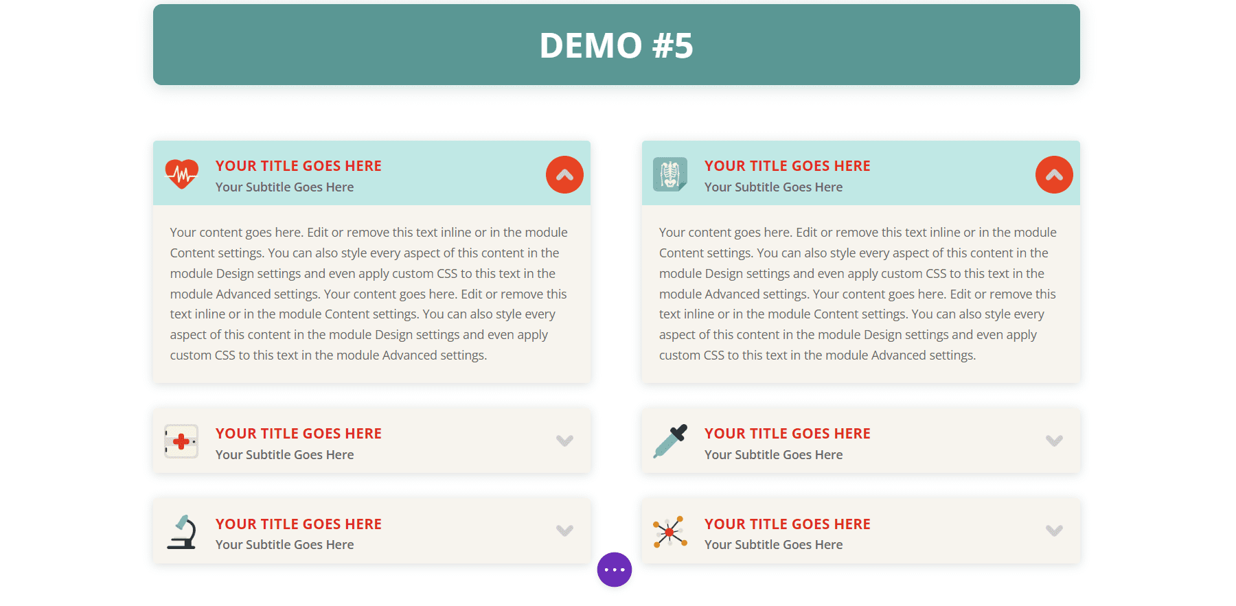 Divi Akkordeons Plus-Demos