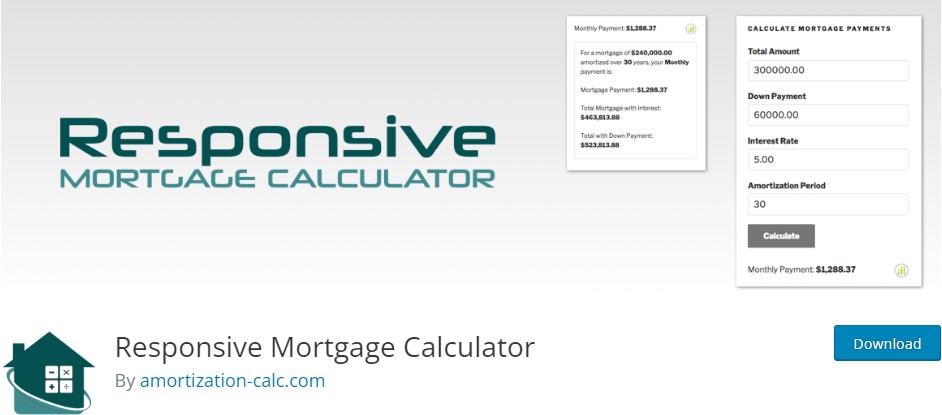 반응형 모기지 계산기 - 무료 WordPress 계산기 플러그인