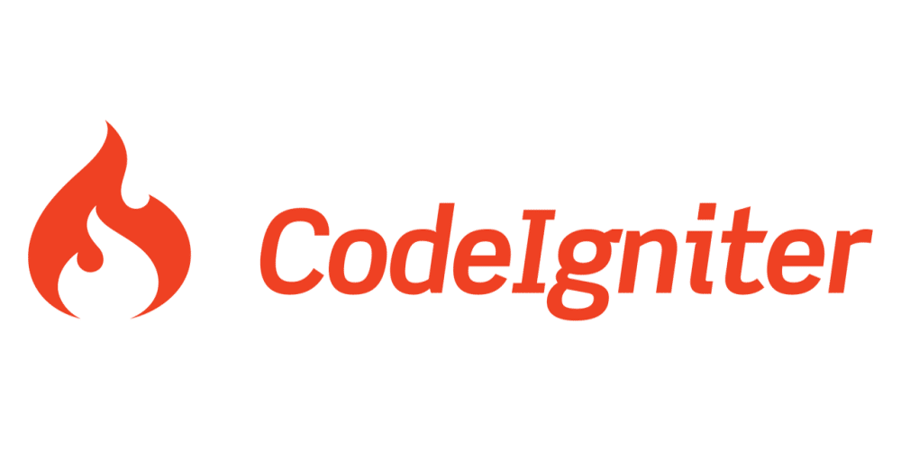 Logo ufficiale di CodeIgniter con la parola e il logo in rosso.