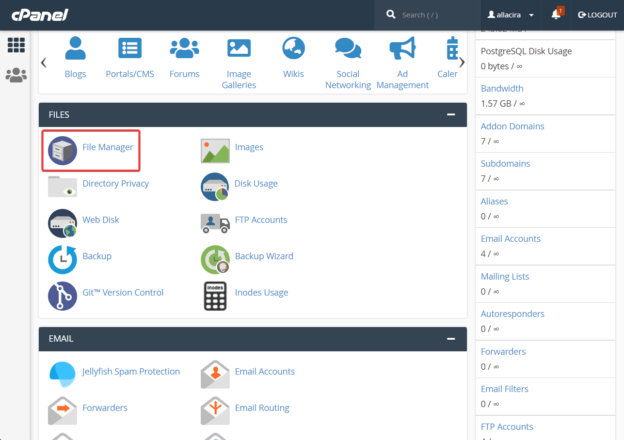 cpanel のファイルマネージャー