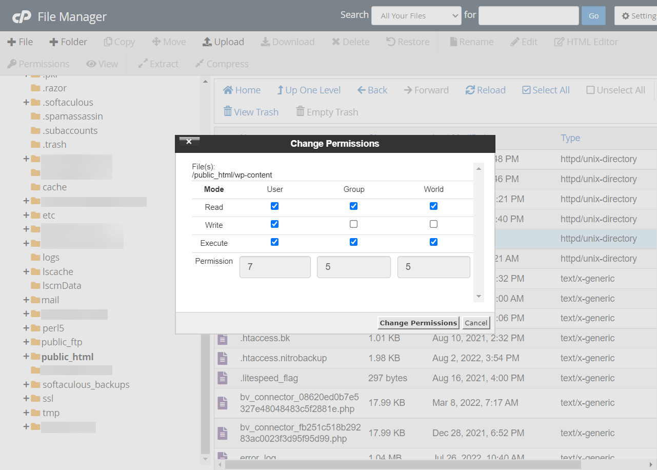 wpcontent ファイルのパーミッション