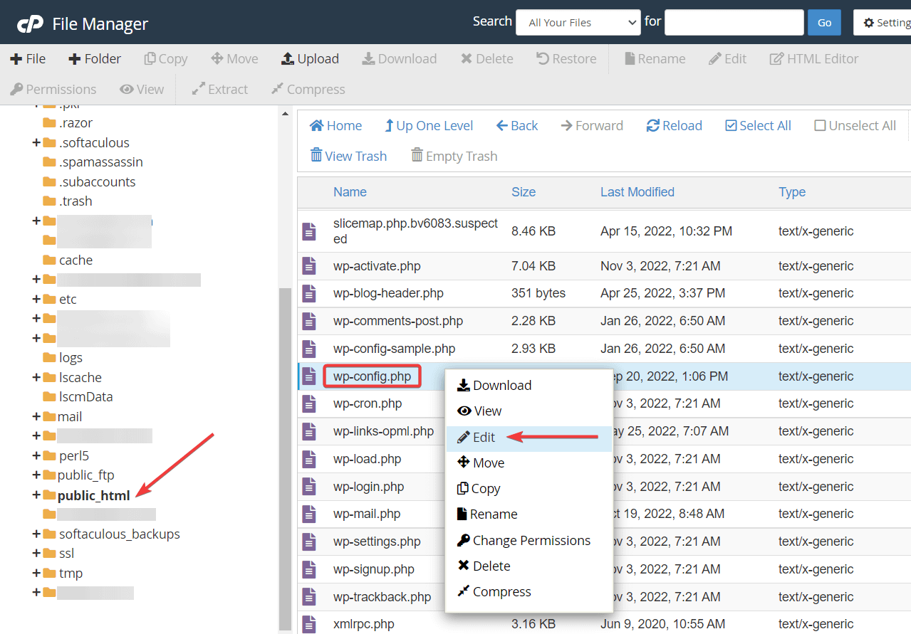 modification du fichier wpconfig