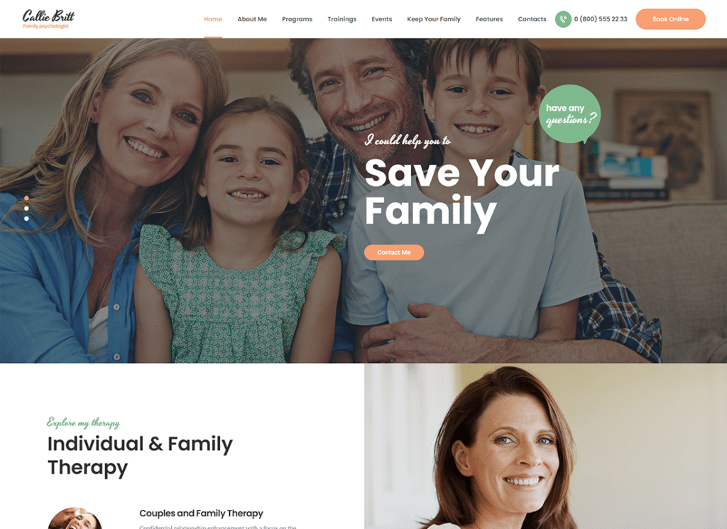 แคลลี่ บริตต์ | ธีม WordPress จิตวิทยาการให้คำปรึกษาครอบครัว