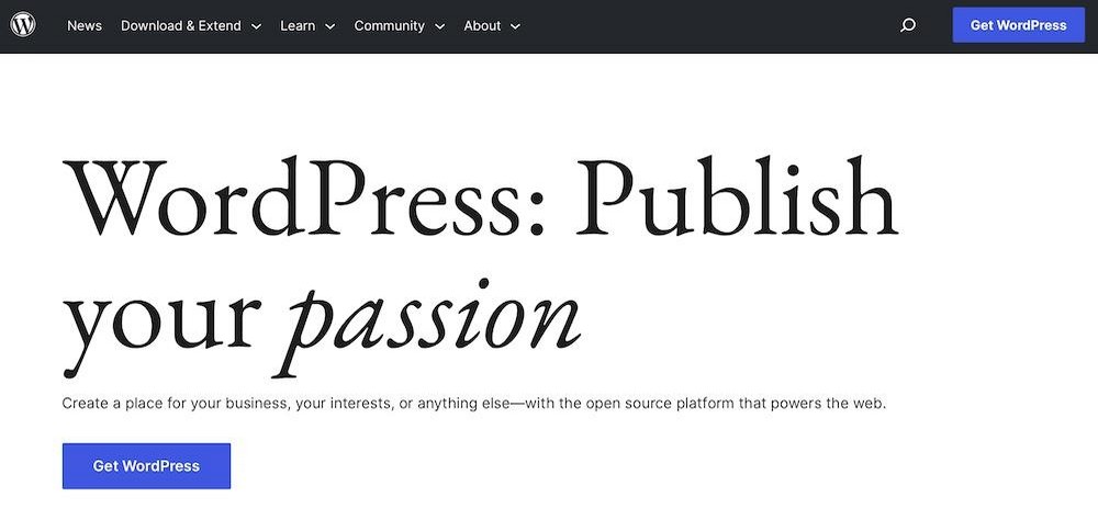 صفحة WordPress.org الرئيسية