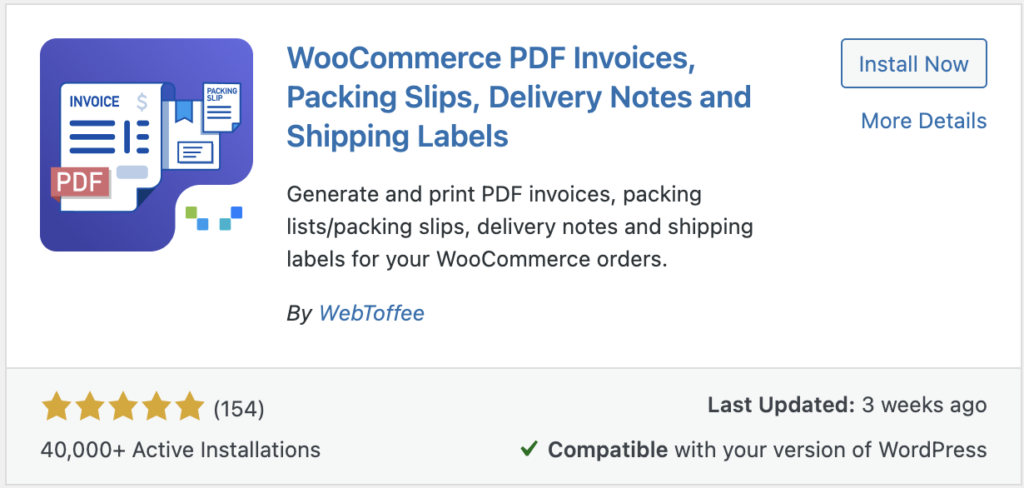 البرنامج المساعد WooCommerce PDF Invoice