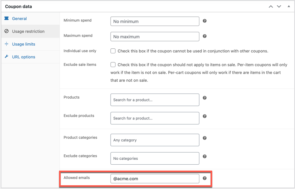 Configuración de descuentos de dominio de correo electrónico personalizado de WooCommerce