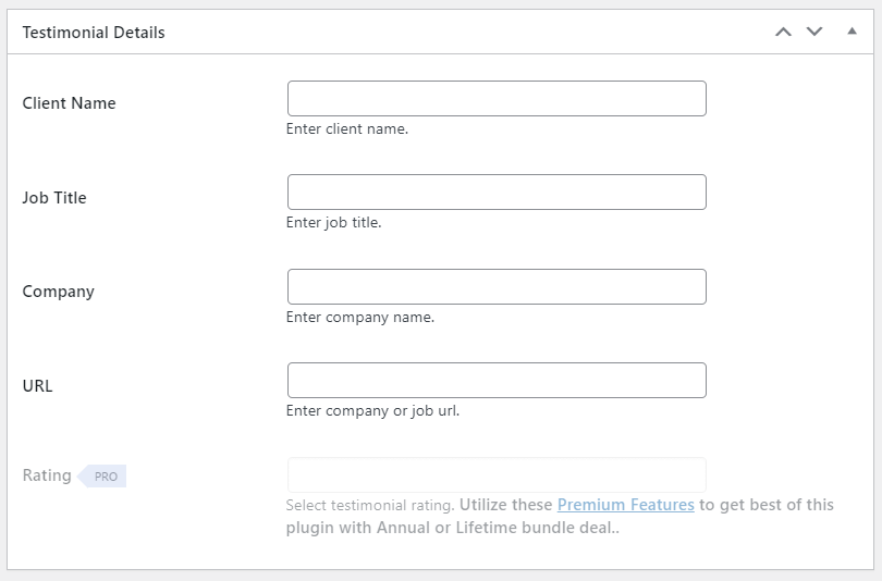 Adicionando novos depoimentos em WP Testimonials