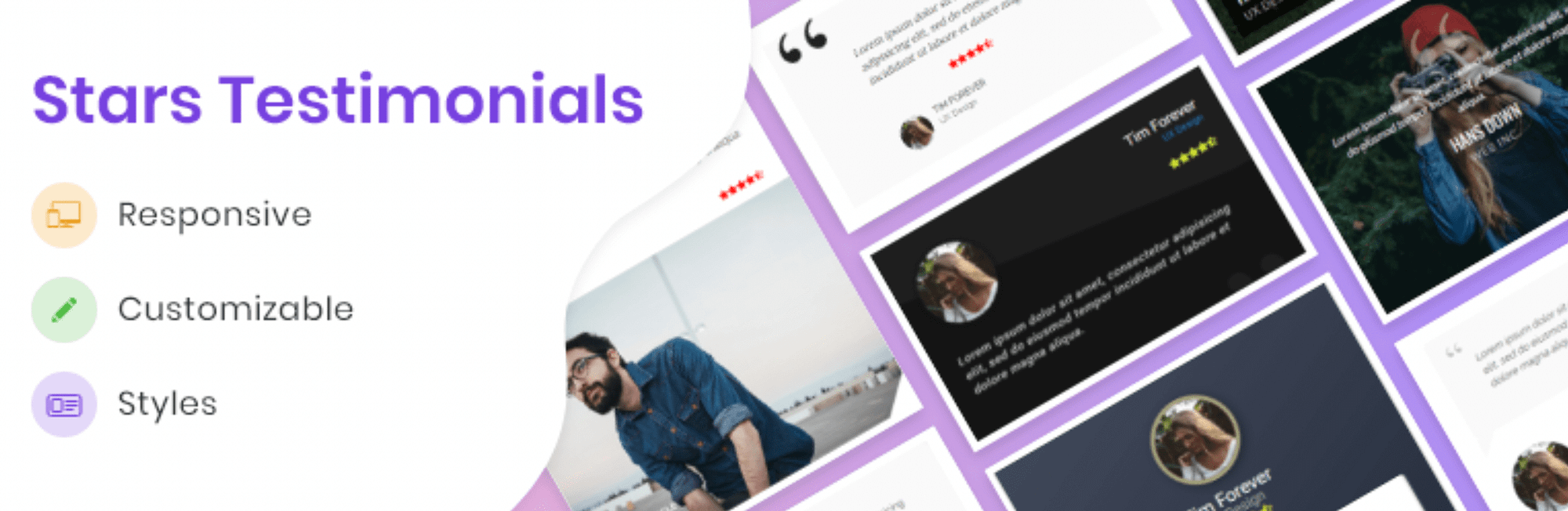 Melhores plugins de depoimentos do WordPress: banner de depoimentos de estrelas