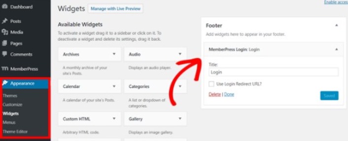 Widget di accesso MemberPress