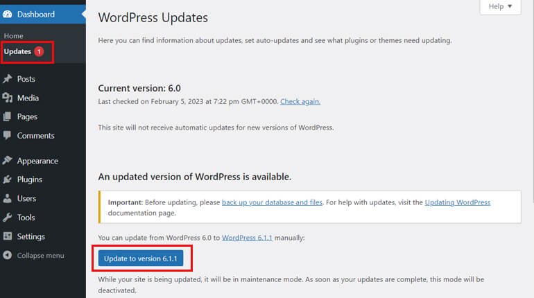 WordPress コアを更新する