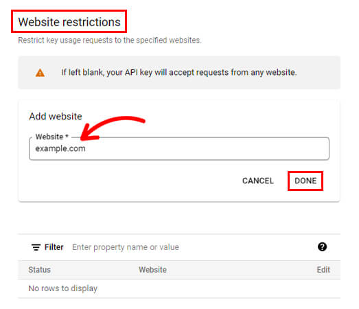 Aggiungi restrizioni del sito web