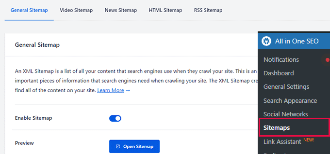 All in One SEOのサイトマップ Sitemaps in All in One SEO
