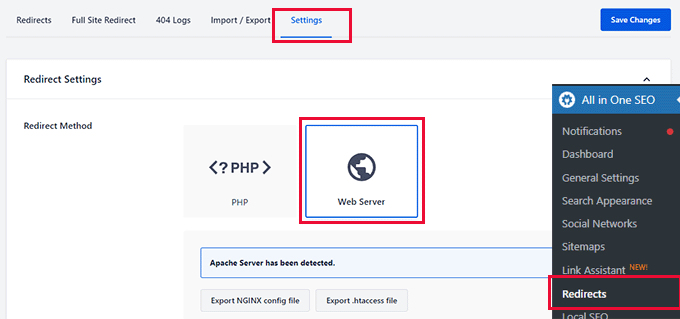 Web サーバーのリダイレクト Web server redirects