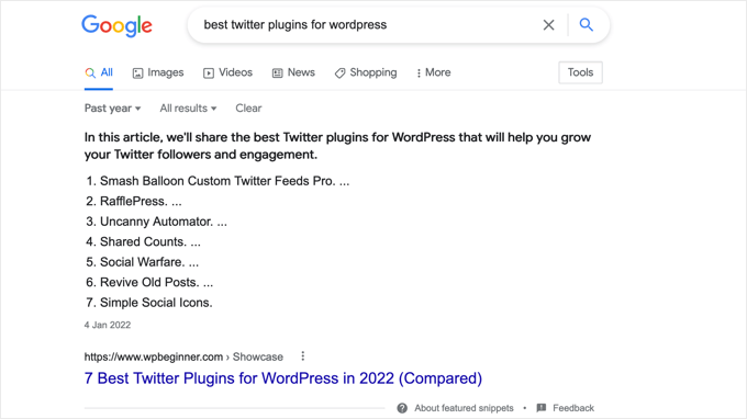 強調スニペットとしての目次 Table of content as featured snippet