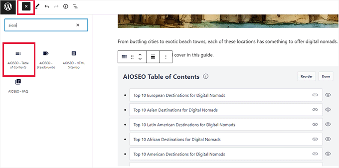目次ブロックを追加 Add table of content block