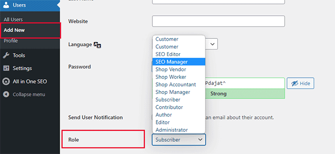 SEO ユーザー ロールの割り当て Assign SEO user role