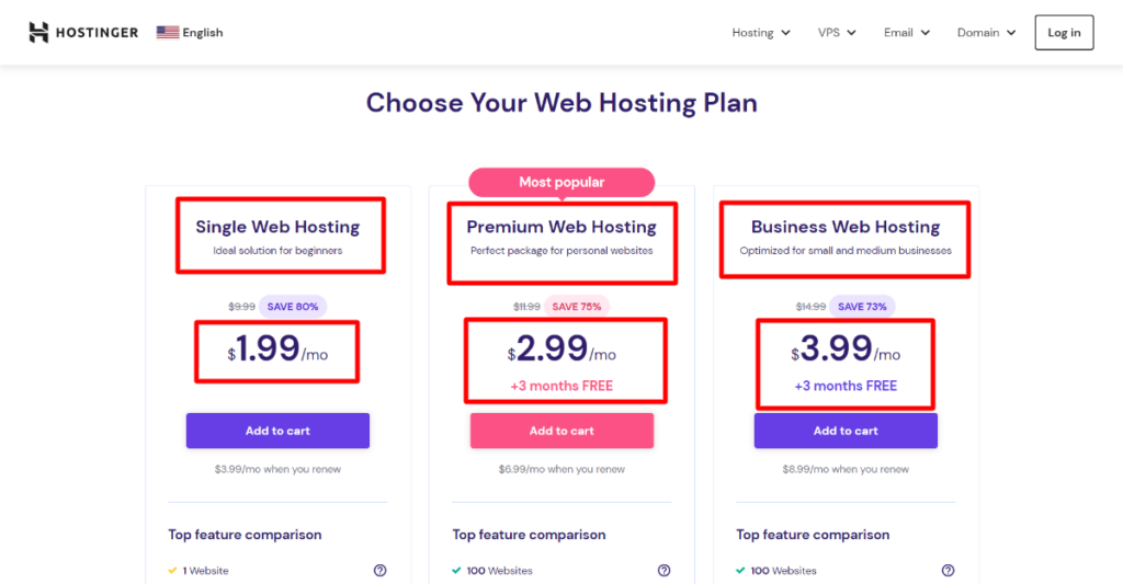 تسعير hostinger