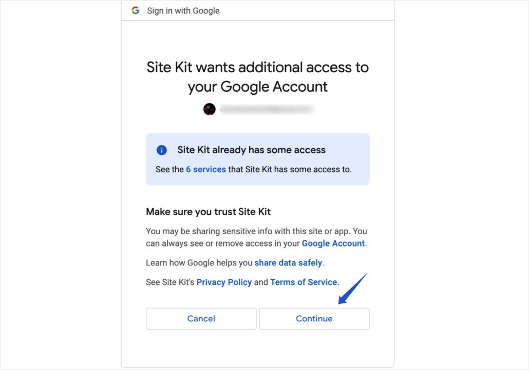 向您的 Google 帐户授予 Site Kit 权限