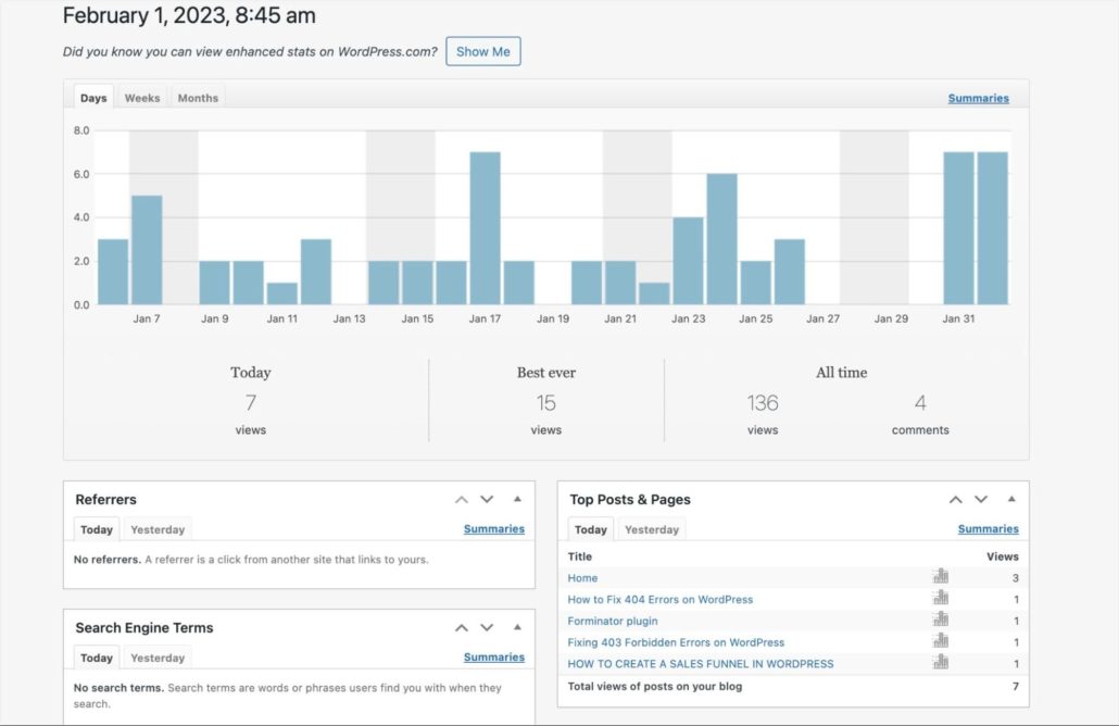 WordPress 访客跟踪 Jetpack 仪表板