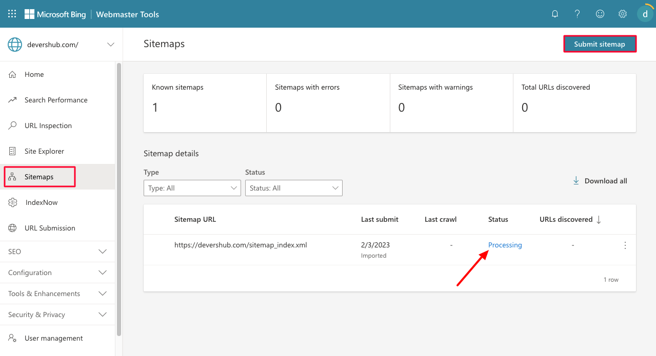 Sitemap imported to Bing Webmaster Tool from Google Search Console