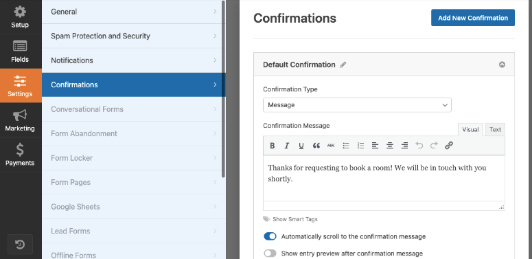การยืนยันการจองห้องพักบนหน้าจอ - IsItWP - ตัวตรวจจับธีม WordPress ฟรี onscreen room booking confirmation